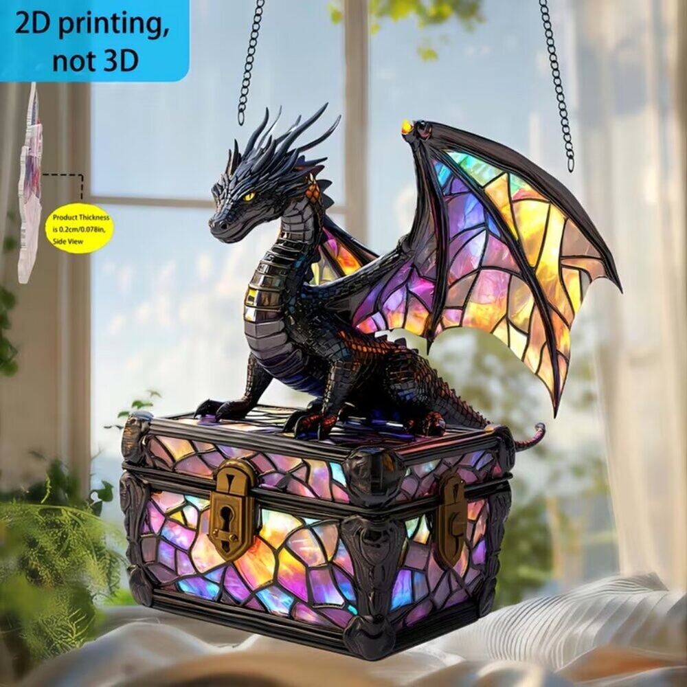 NWOT - 2D Flat Acrylic, Two-Dimensional Printing, Dragon Sun Catcher Treasure